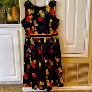 Navy printed jacquard dress fruits and flowers 🌸 🍎 👗